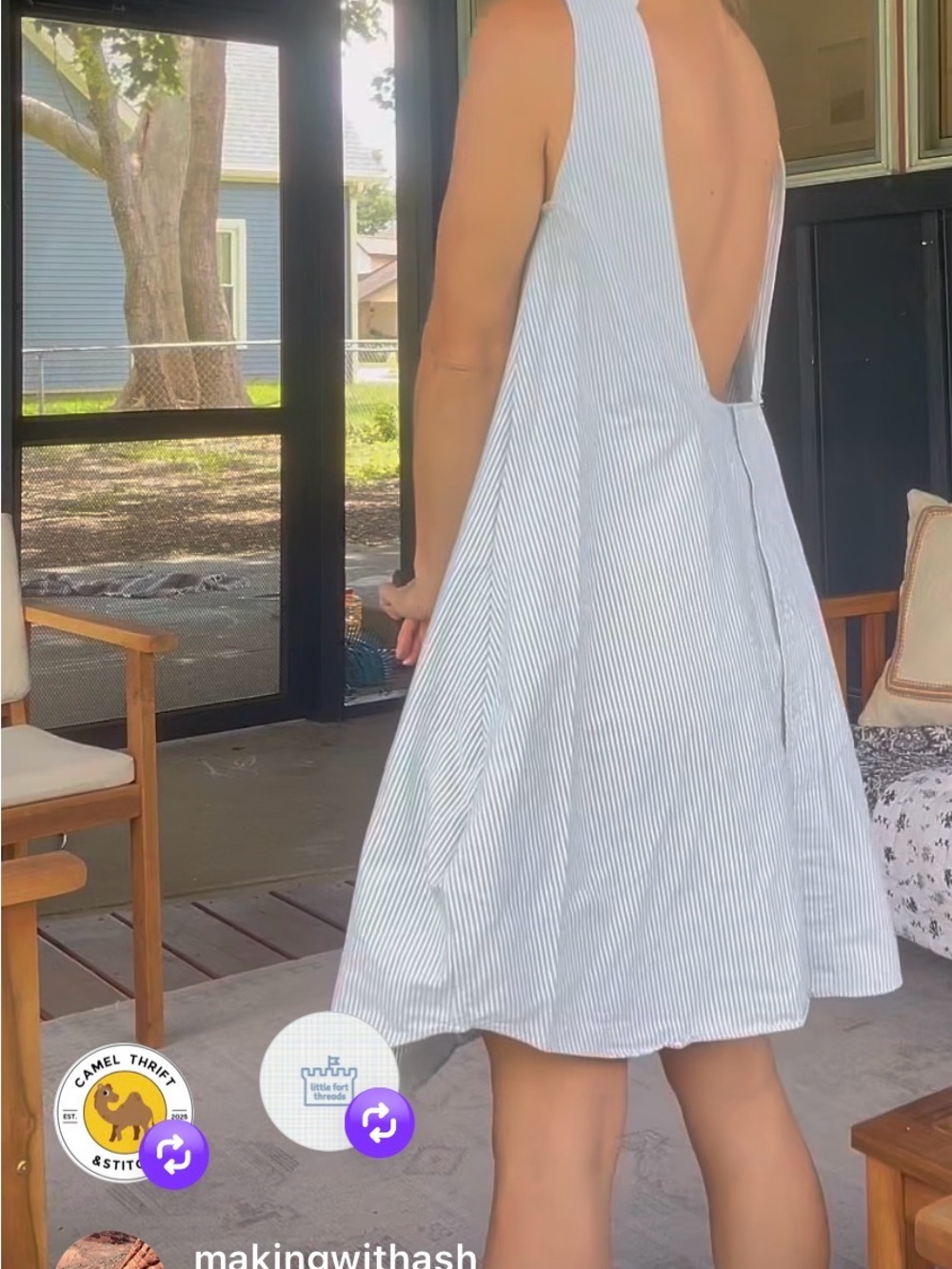 Ralph Lauren Backless Sleeveless Blue-White Striped Dress handmade